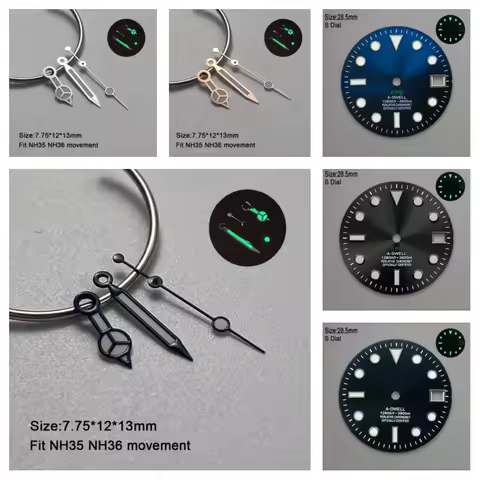 28.5mm NH35 Dial S Logo SUB Dial Suitable For NH35/NH36/4R/7S Movement C3 Green Luminous Watch Modif
