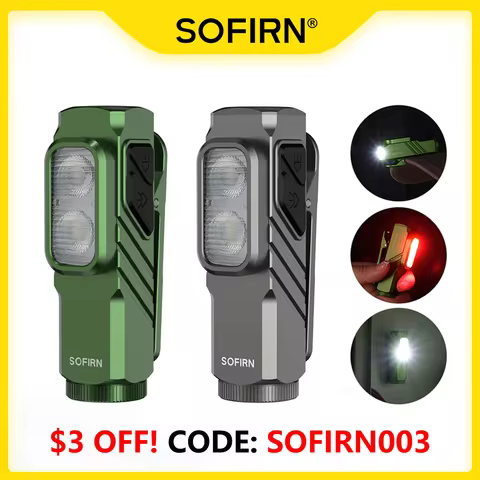 SOFIRN ST10 1000lm Mini Clamp Flashlight 144m 7000K LED Light 14500 USB C Rechargeable White&Red Lam