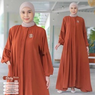 Disty Dress Gamis Wanita Muslim Motif polos Crinkle Airflow LD 110 Kancing Hidup TERBARU
