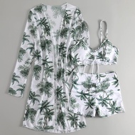 ผู้หญิง 3 ชิ้นชุดว่ายน้ำ Push Up บิกินี่แขนยาว Beach Cover Up เหมาะสำหรับวันหยุด Pool Party JS-043-T