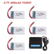 3.7V 400Mah 752035 Lipo Battery With Charger For H31 X4 H107 H6c Ky101 E33c E33 U816a V252 RC Dron 4