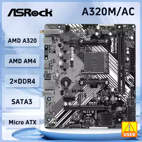 ASRock A320M/AC A320M Motherboard AMD AM4 DDR4 32GB Ultra M.2 USB 3.2 M.2 Micro ATX support Ryzen 5 