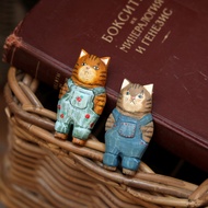 Wooden Hand-Painted Handmade Cute Civet Cat Denim Overalls Magnetic Refrigerator Stickers Home Inter