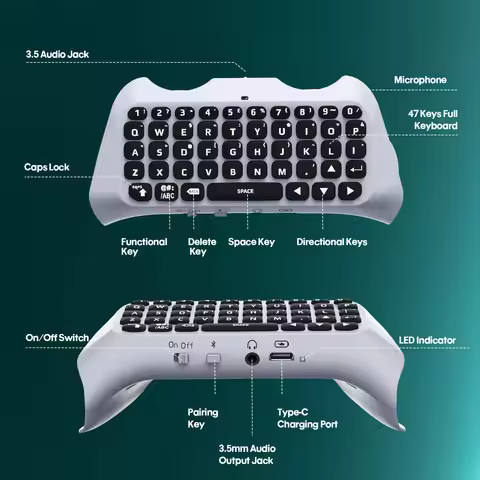PS5 Controller Keyboard with Green Backlight,Wireless Bluetooth Keypad Chatpad for Playstation 5 Con