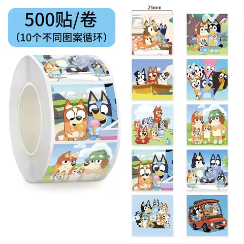 500pcs/Roll Cartoon Bluey Family Animation Sealing Sticker DIY PVC Laptop Decals Decoration Stiker R