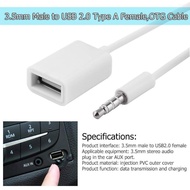 3.5mm AUX To USB 2.0 Converter Adapter Connect 12V Car CD Player Headphone Cable Cord For MP3 Speaker U Disk Acce For Car Lorry Truck Van
