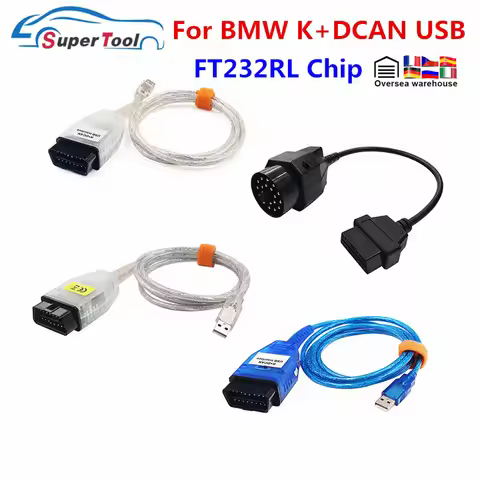For BMW K+DCAN With FT232RL Diagnostic Cables Connectors For BMW 20Pin OBD2 Extension Cable To 16Pin