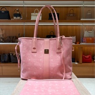 【百搭托特、雙面設計】MCM Reversible Liz Shopper｜粉色 Visetos 圖騰帆布包｜附內袋｜肩背大容量購物袋