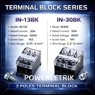 💥READY STOCK💥 (DIN RAIL TYPE) IN SERIES 3 POLE TERMINAL BLOCK MODEL : IN13BK (20A) / IN30BK (50A)