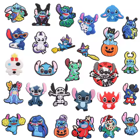 Hot Sale 1pcs Shoe Charms Cartoon Lilo & Stitch 626 Blue Monster Stitch PVC Garden Shoes Buckles Dec