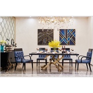 ⭐Affordable⭐stainless steel Dining Room Set minimalist modern marble dining table and 8 chairs wooden leather mesa de ja