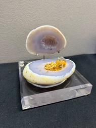 11.5 x 9.5cm 煙燻紫瑪瑙原石皮聚寶盆連訂造亞加力底坐 (少少粉藍色 )