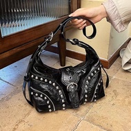 y2k Bag Design Versatile American Retro ins Style Crossbody Female Side Backpack Rivet Motorcycle Ne