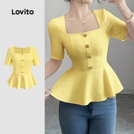 Lovito Casual Blouse Button Plicated Spring/summer Yellow Blouse for Women L137ED253 Lovito Kasual B