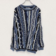 90年代Lavane Coogi風格棉質針織衫，3D立體針織，復古款，全印花，顏色，XL碼