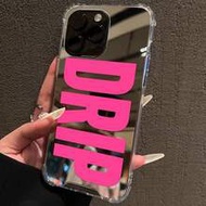 เคสโทรศัพท์กระจกตัวอักษร "DRIP" สีชมพู, เคสโทรศัพท์กระจกแต่งหน้าโปร่งใส Y2K กันตก เข้ากันได้กับ IPho