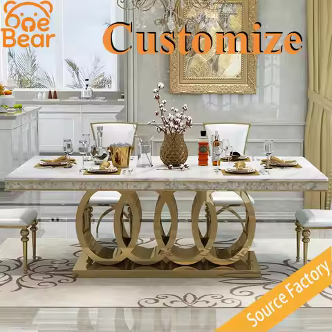Customizable Royal Style Marble Dining Table, Grand Appearance Solid Construction for Villa Hall