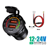 Quick Charge 3.0 USB Type C PD Car Charger Waterproof 18W Outlet 12V 24V Fast Charger With LED Voltmeter On Off Switch