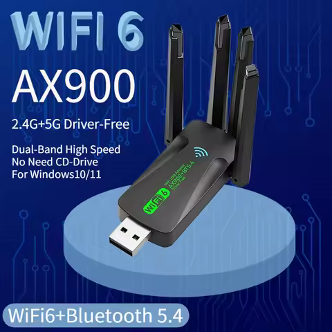 WiFi 6 AX900 USB Adapter Bluetooth 5.4 Dual Band 2.4G 5G 4 Antennas WiFi6 USB Network Receiver Dongl