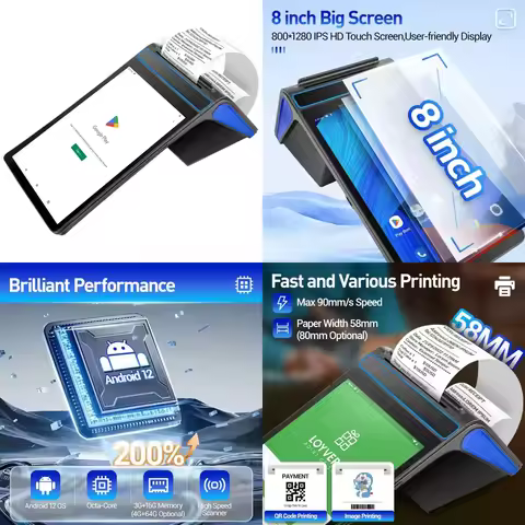 FYJ F1-88 80mm Printer Android 12 8 Inch OEM Smart Cash Register Mobile Touch Screen Handheld Paymen