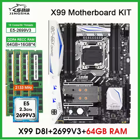 JINGSHA X99 D8I Motherboard LGA2011-3 Kit with xeon E5 2699 V3 cpu processor 64gb (4*16gb) ddr4 REG 