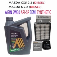 MAZDA 6 2.2(D), CX5 2.2(D) ,  OIL FILTER + AIR FILTER +AISIN 5W30 API-SP (USE 7K KM) SEMI SYNTHETIC 