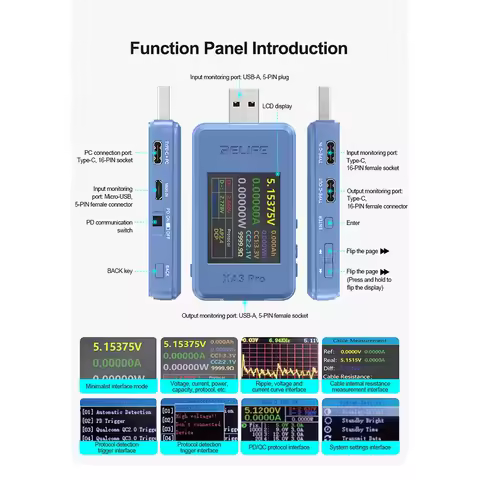 Pro USB Smart Tester Supports PD/QC2.0/QC3.0 Fast Charging 6.5A High Current Voltmeter Tester Mobile