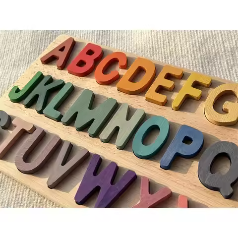 Montessori Wooden Tray Rainbow Alphabet Puzzle Pastel ABC Learn Letters Educational Board for Kids