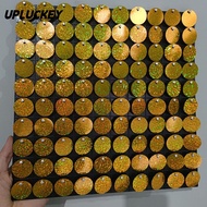 UPLUCKEY Sequin Panel Wall Decor, Glitter PET Sequin Backdrop,  Silver Gold Round Photo Backdrop Wed