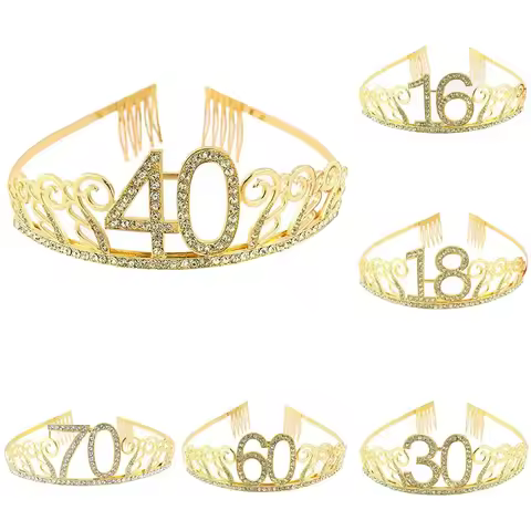 Gold 30 40 50 60 Birthday Queen Tiara Birthday Crystal Crown for Women 30th 40th 50th 60th Birthday 