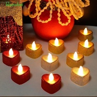 BLUEVELVET 12Pcs Flameless Candles, Battery-Power Night Light Love Heart LED Candles, Tealight Artificial Glitter Heart-shaped Electronic Candle Christmas