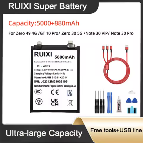 5880mAh BL- 49PX RUIXI Ultra Large Capacity Battery For NOTE 30 PRO/GT 10 Pro/Zero 30 4G/X6731/NOTE 