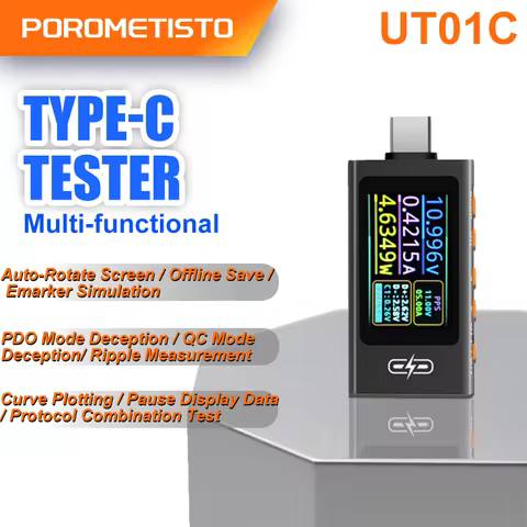 POROMETISTO UT01C 12A Type-C Tester PD3.1 Fast Charging Protocol Test Ripple Measurement PD QC Power
