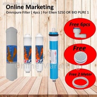 ۞Omnipure Elken S250 & BIO PURE 1 RO Water Filter Cartridge ( Made in USA ) - 4 PCS SET