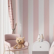 1pc Pink Stripe & Light Brown Pine Print Self-Adhesive Wallpaper, Easy Clean Moisture-Proof Removabl