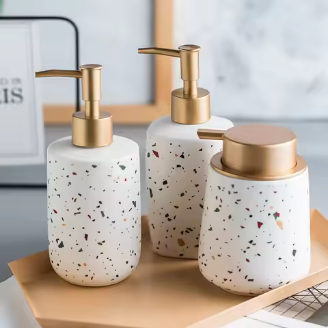 370-400ml Soap Dispenser Ceramic Bathroom Accessories Hand Sanitizer Shower Gel Bottle Ceramic Hand 