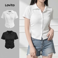 Lovito Women's Summer Spring Ruched Button Casual Blouse L128ED445