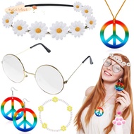 EU-FASHION Women's Hippie Costume Set, 60's 70s Style Boho Peace Sign Hippie Costume Accessories Set, 6 Pcs Necklace Earrings for Groovy Party Girls