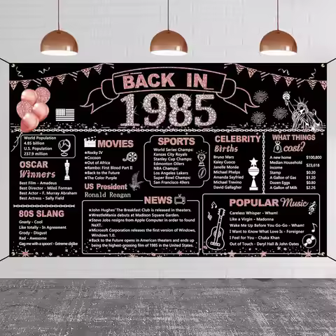 40th Birthday Rose Gold Party Decoration, Back in 1985 Banner for Women 40 Years Old Birthday Photog