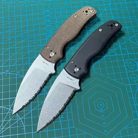Lism Store Spy-C229GP Folding Knife 3.46" S30V Stonewashed Serrated Blade, G10 Handles - C229