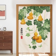 New Chinese Gourd Fabric Door Curtain Chinese Style Zen Bedroom Perforation-Free Windshield Partition Curtain Kitchen Half Curtain Half Curtain