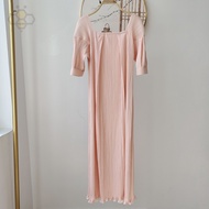 2119 One Size (45-75kg) Summer Vacation Style Pleated Plus Size Loose Slimming U-Shaped Collar Fairy