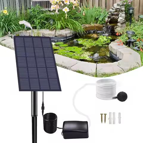 6V 2W Solar Panel Water Pump Solar Powered Oxygenator 0.8L/min Air Oxygen Pump Aerator Battery-free 