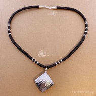 Fortune Knocked by Four Directions S925Pendant Necklace Handmade Silver Dragon Wax Rope Braided Hand