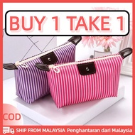 【Local】 【buy 1 Take 1】korean Style Striped Dumpling Makeup Bag Zip Pouch Cosmetic Toiletry Bag Nylon