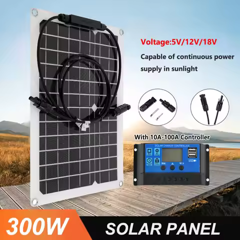 300W Solar Panel Kit 18V Solar Cells 10A-100A Controller Power Bank Charger for Home RV Car Camping 