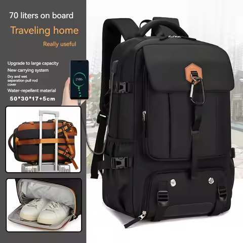 Outdoor Backpack for Travel, 50L Waterproof Camping Backpack for Women and Men, Backpack with Shoe C