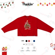 Loose Format Autumn Winter Long Sleeve Boxy T-shirt By Thekla Printed with Christmas Tree BST288 4-W