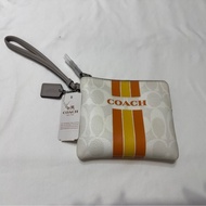 Coach 經典老花經典標誌條紋單層拉鍊手拿包/零錢包