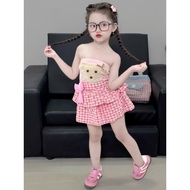 (DESIGNER) HK05 Set of tube top embroidered with fuzzy dog and checkered skirt 7-40kg